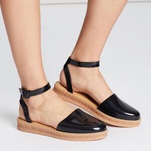 NWoB Melissa X Jason Wu Black Patent Flat Espadrille Nib‎ Sandals Size 6.5